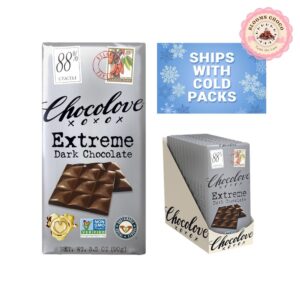 Chocolove Extreme Dark Chocolate Bars, 88% Cocoa – Rich, Intense Flavor with Premium Belgian Dark Chocolate, Non-GMO & Gluten-Free, 3.2 oz (Pack of 12)